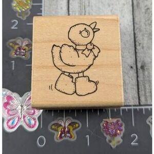 Dots Duck Wearing Boots Bow Rubber Stamp Wood #B52